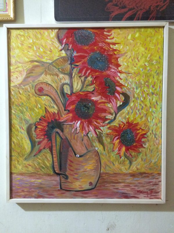 Painting of red sunflowers