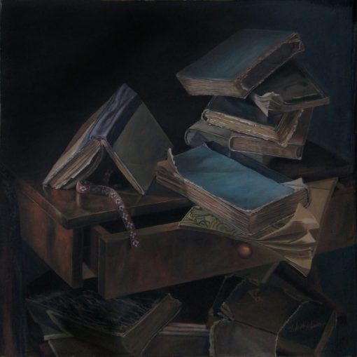 Still life paintings of old books