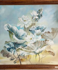White lotus flower, blue background